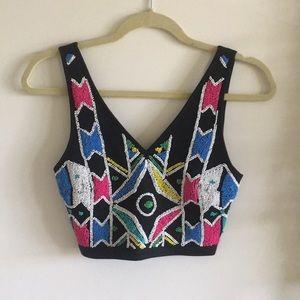 Topshop colorful beaded black crop top